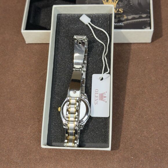 OLEVS Women’s Quartz Watch Black Dial Two-Tone Stainless Steel Date Day 5567L - Picture 8 of 12